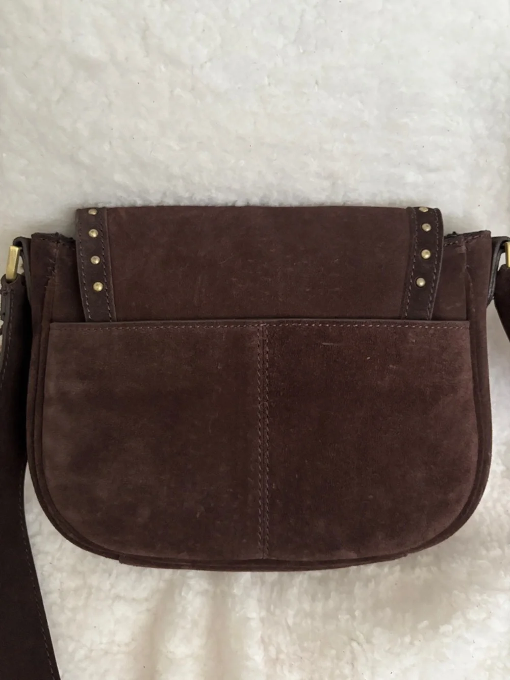 Suede Stud-Trim Crossbody Bag - Dark Brown